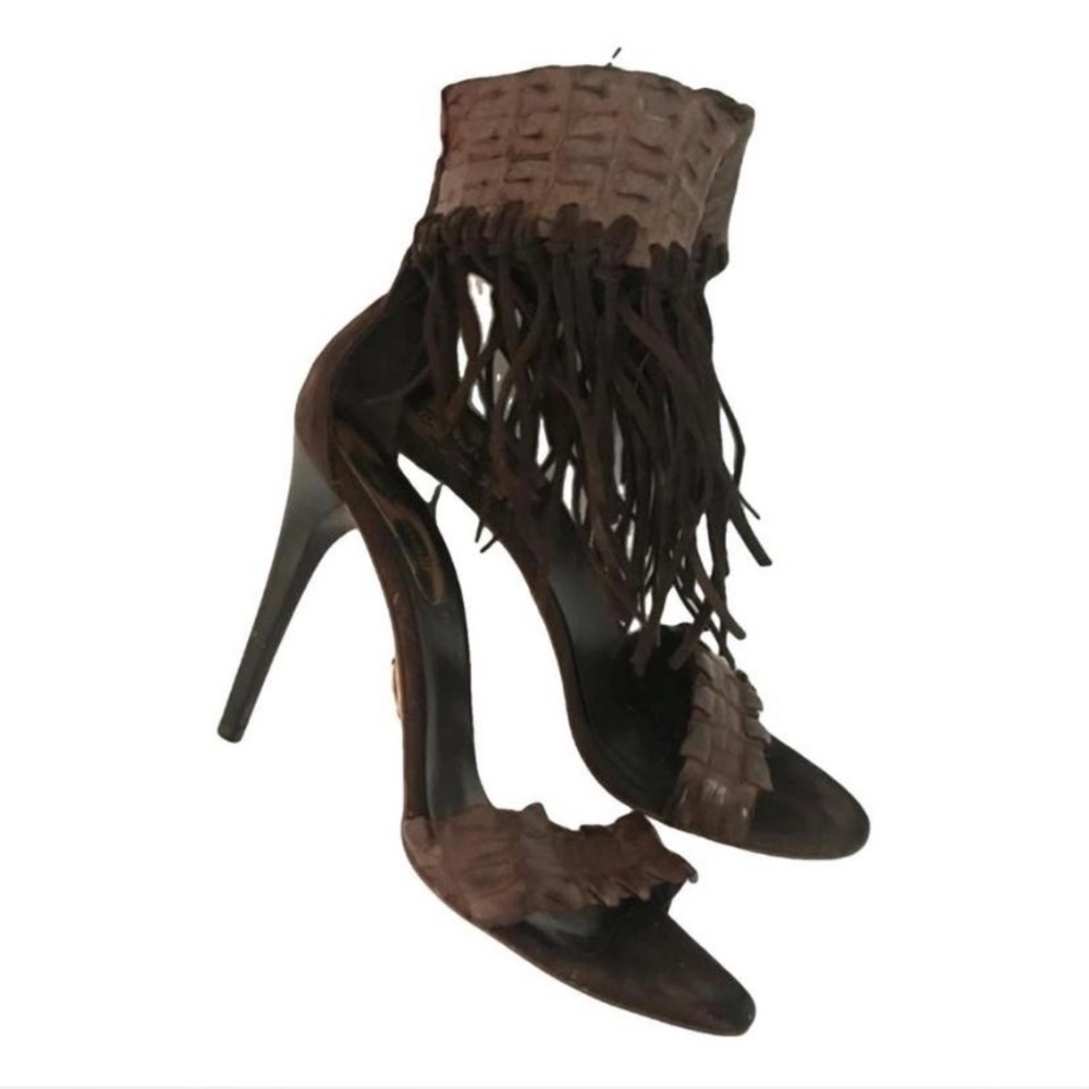 Roberto Cavalli Brown Fringed Heels